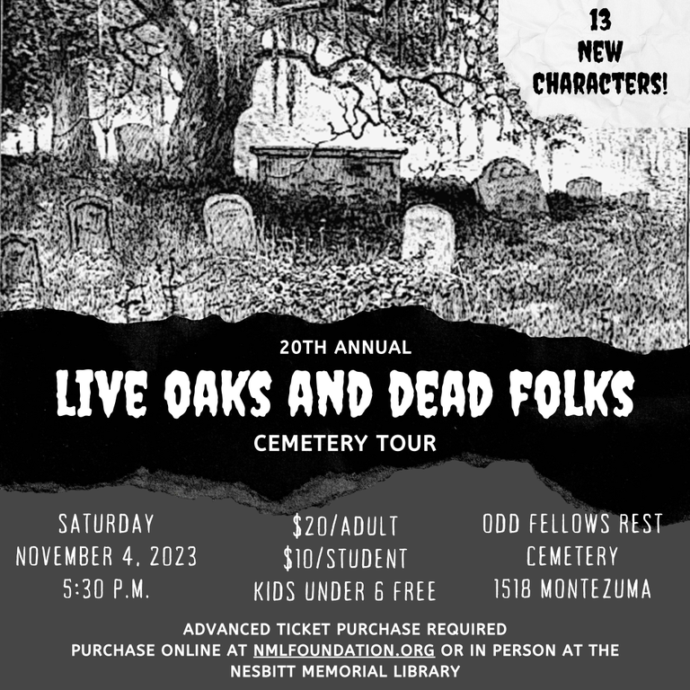 Live Oaks Dead Folks 2023 Nov. 4 @5:30pm
