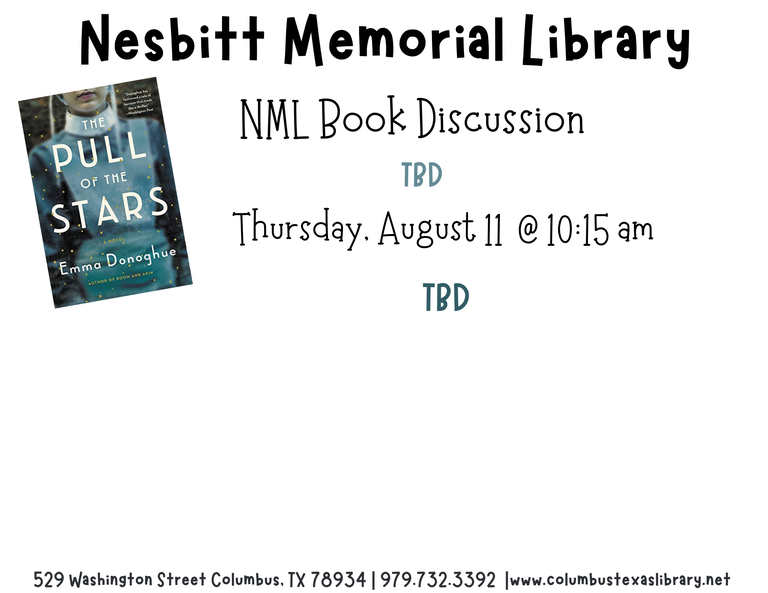  NML Book Discussions Aug 11th at 10:15am & TBD
