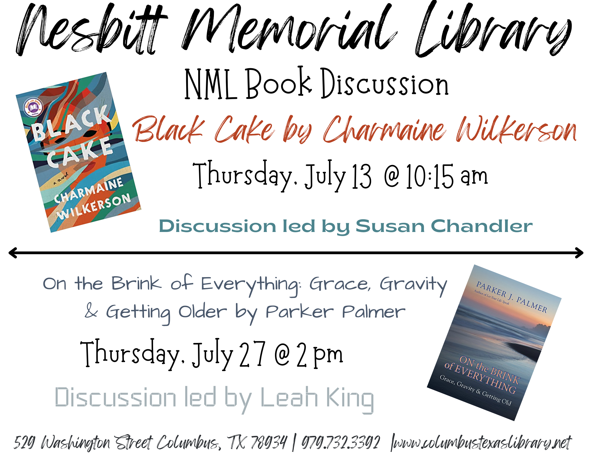  NML Book Discussions Jul 13th at 10:15am & Jul 27th at 2pm 