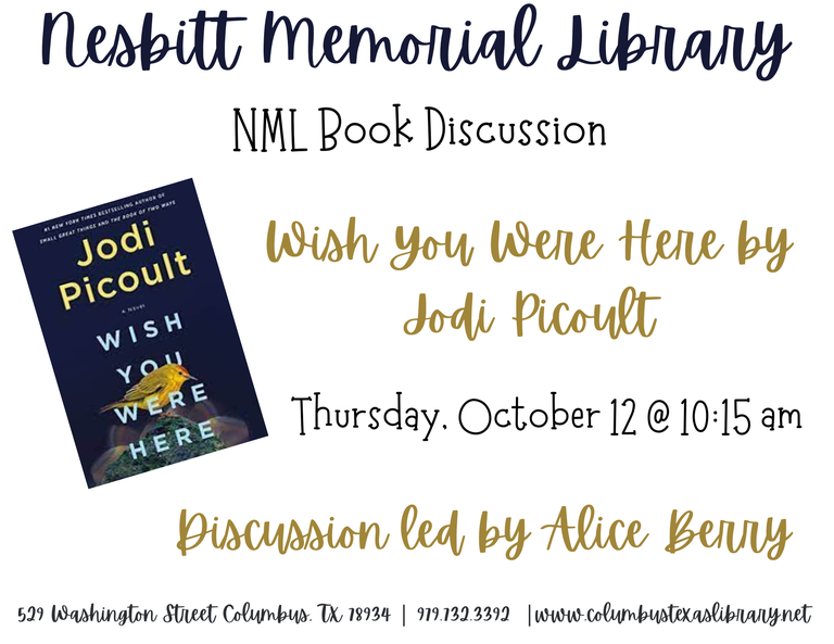  NML Book Discussions Oct 12th at 10:15am