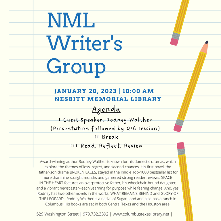 NML Writer's Group Jan 20, 10AM