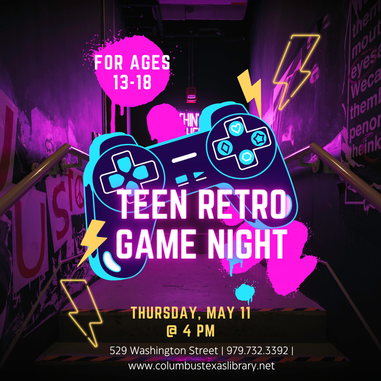 Teen Retro Game Night May 11 @ 4pm 